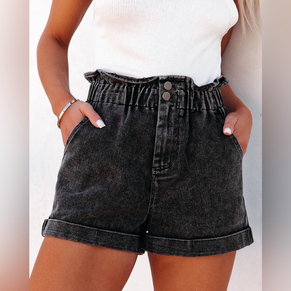Turner High Rise Vintage Wash Denim Shorts in Faded Black - Picture 6 of 6